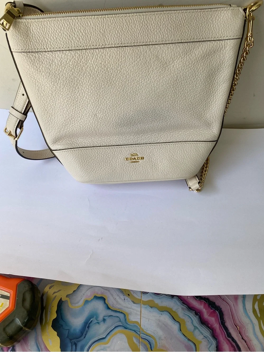 Coach Paxton Duffle F72692 Chalk White Pebble Leather Crossbody Bag Y2K